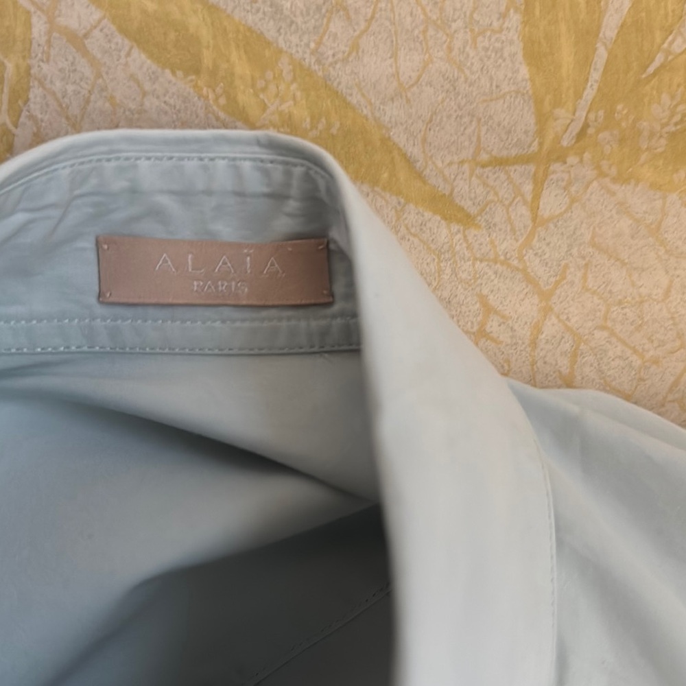 Alaia Blue Puff Sleeve Blouse with Dress Shirt Collar - Picture 3 of 6